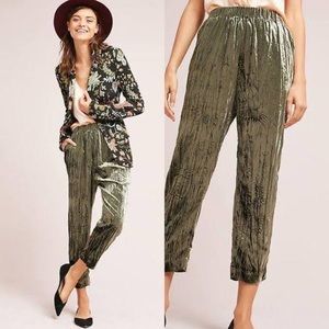 Anthropologie green velvet jogger pants